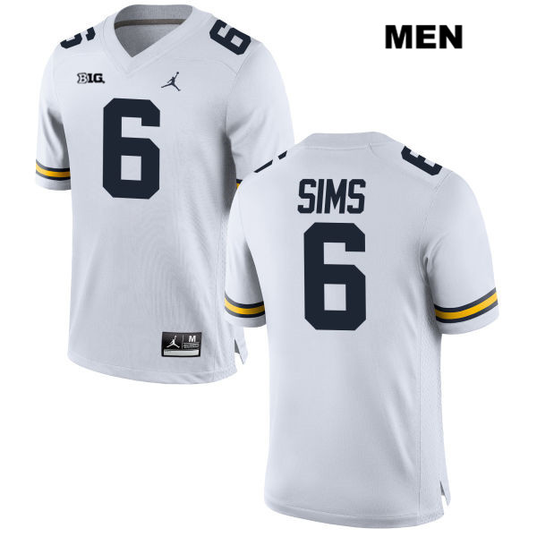 Men's NCAA Michigan Wolverines Myles Sims #6 White Jordan Brand Authentic Stitched Football College Jersey DI25H43GZ